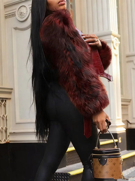 Faux-Fur Combo Faux-Leather Jacket