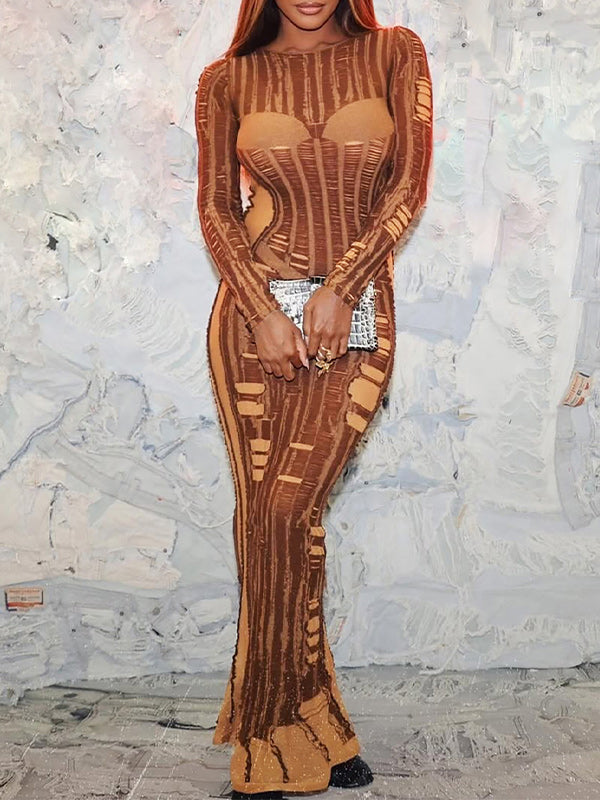 Printed Round-Neck Maxi Dress