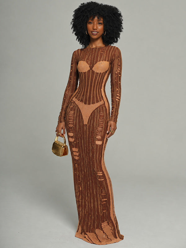 Printed Round-Neck Maxi Dress