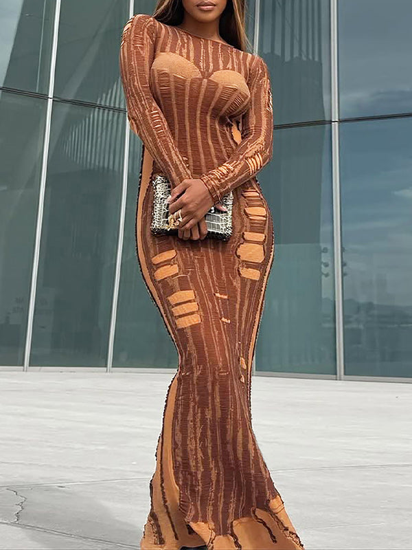 Printed Round-Neck Maxi Dress