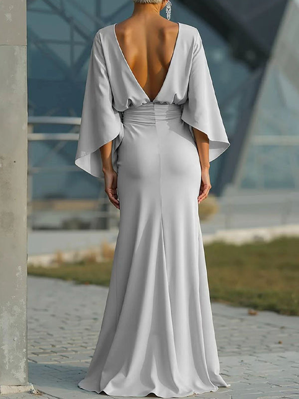 Solid Open-Back Ruched Dress