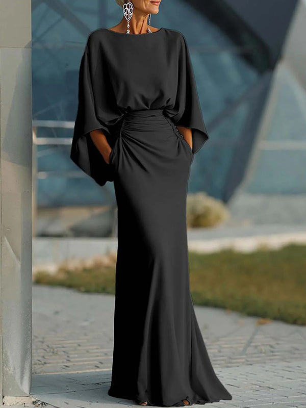 Solid Open-Back Ruched Dress