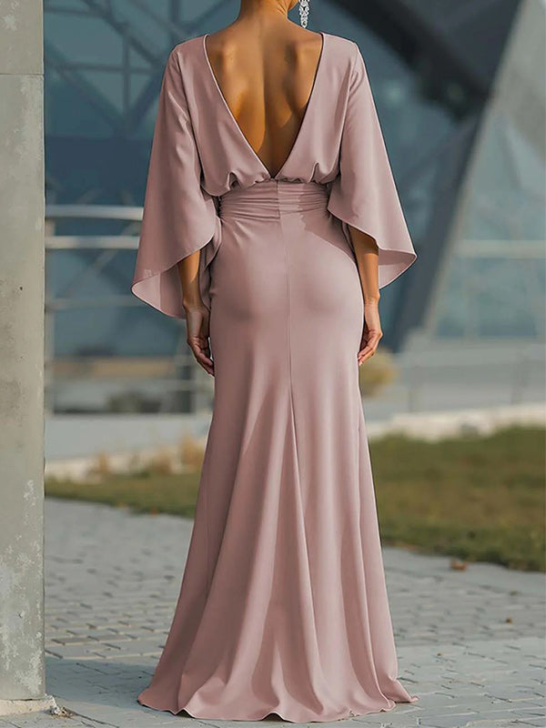 Solid Open-Back Ruched Dress