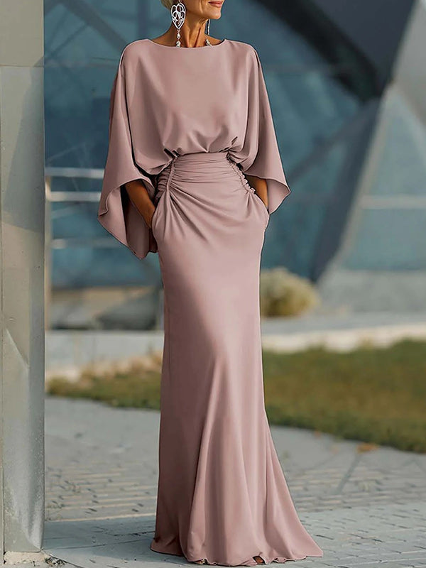 Solid Open-Back Ruched Dress