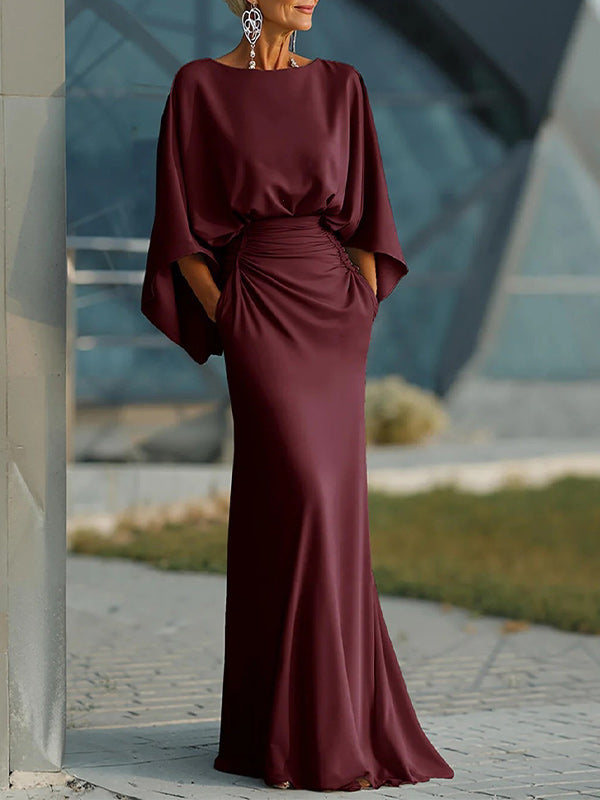 Solid Open-Back Ruched Dress