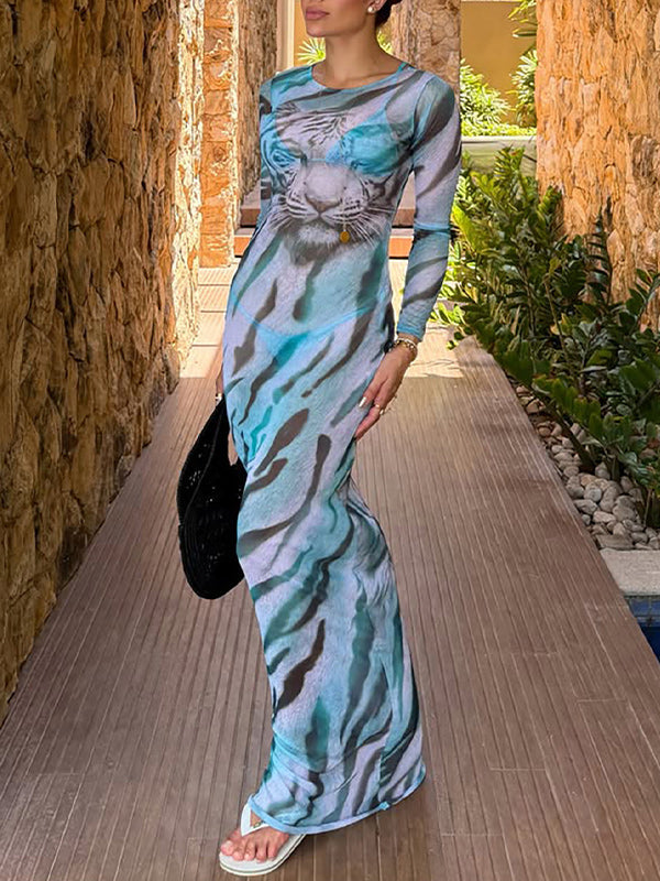 Printed Sheer Maxi Dress