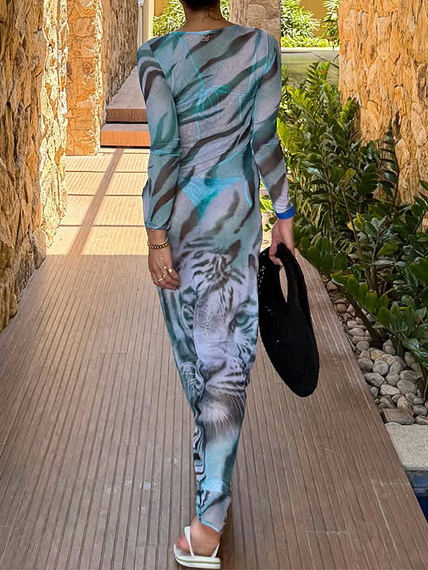 Printed Sheer Maxi Dress