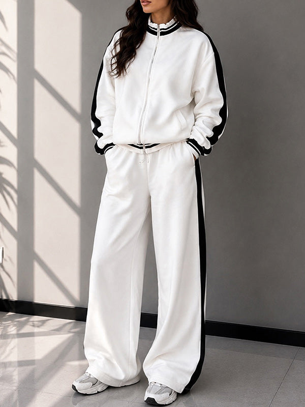 Side-Stripe Zip-Front Jacket & Pants Set