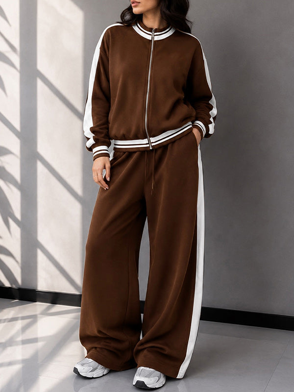 Side-Stripe Zip-Front Jacket & Pants Set