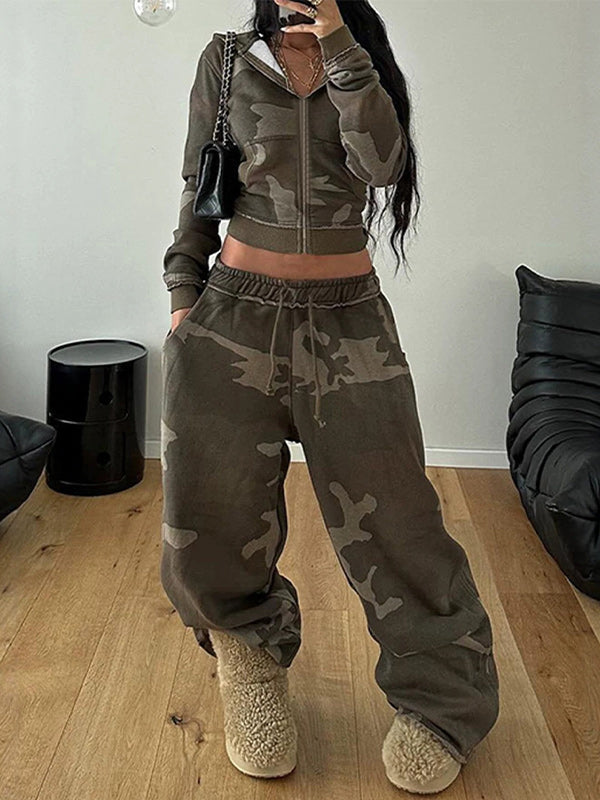 Camo Zip-Front Hoodie & Pants Set