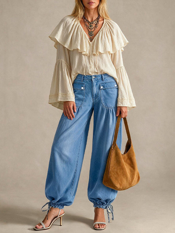 Tie-Cuff Jogger Jeans