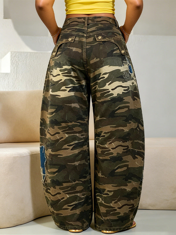 Camo-Combo Wide-Leg Jeans
