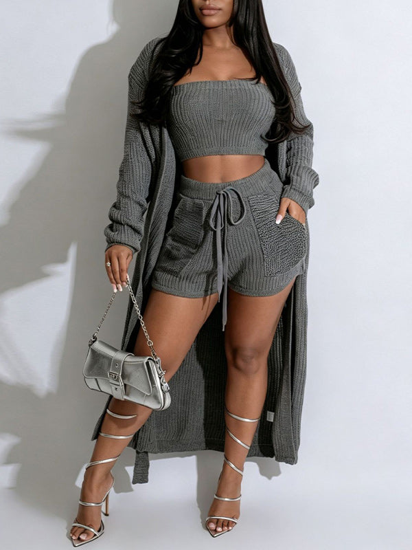 Cozy 3-Piece Knit Cardigan & Shorts Set