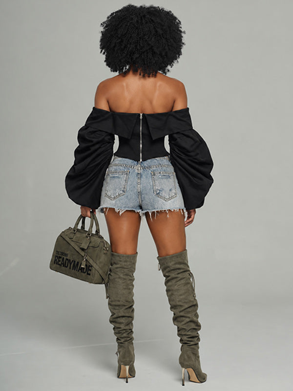 Camo Off-Shoulder Lace-Up Corset Top