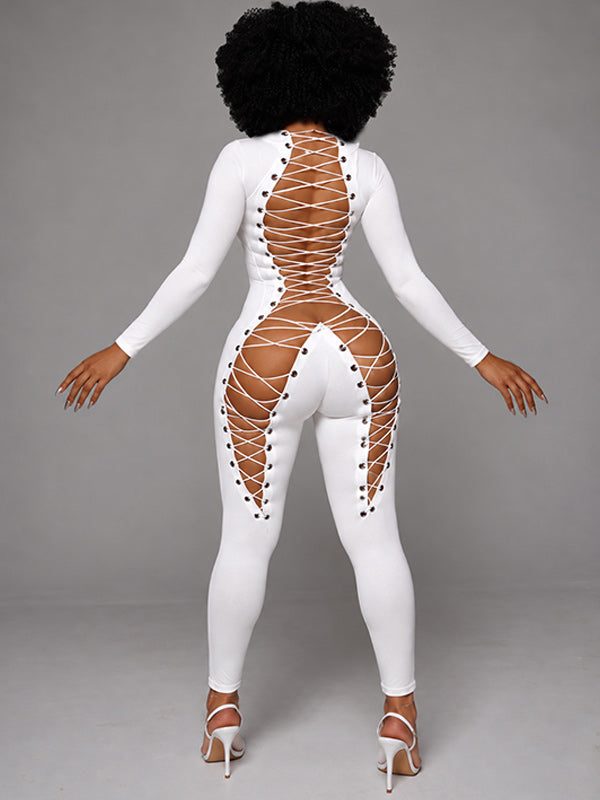 Lace-Up Skinny Jumpsuit