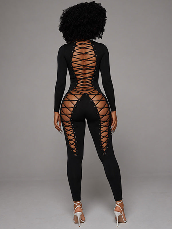 Lace-Up Skinny Jumpsuit