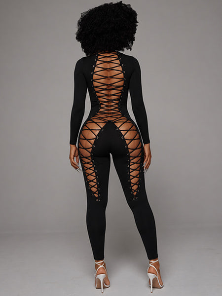 Lace-Up Skinny Jumpsuit
