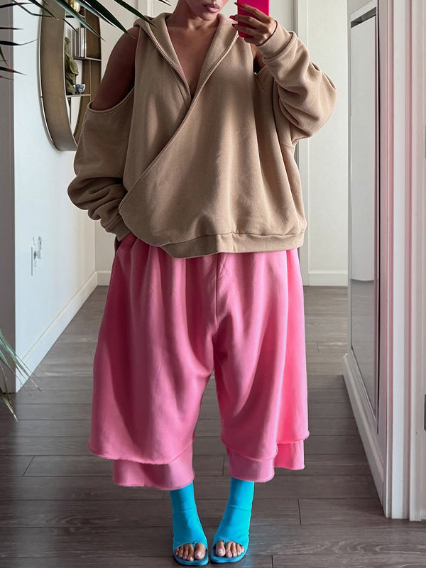 Cold-Shoulder V-Neck Hoodie