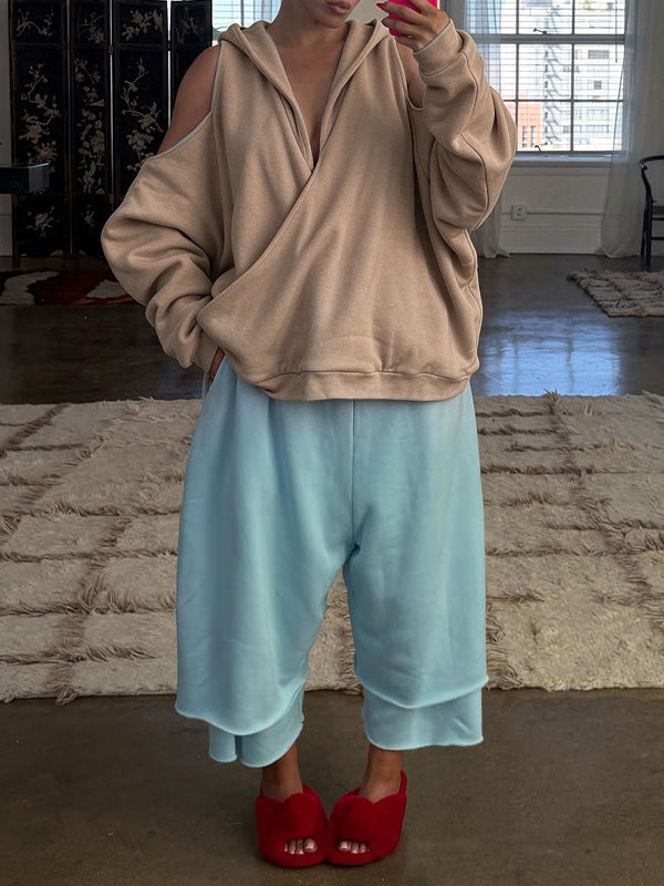 Cold-Shoulder V-Neck Hoodie