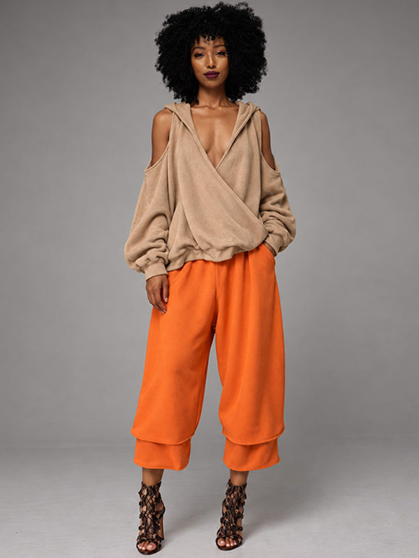 Cold-Shoulder V-Neck Hoodie