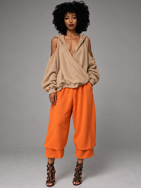 Cold-Shoulder V-Neck Hoodie