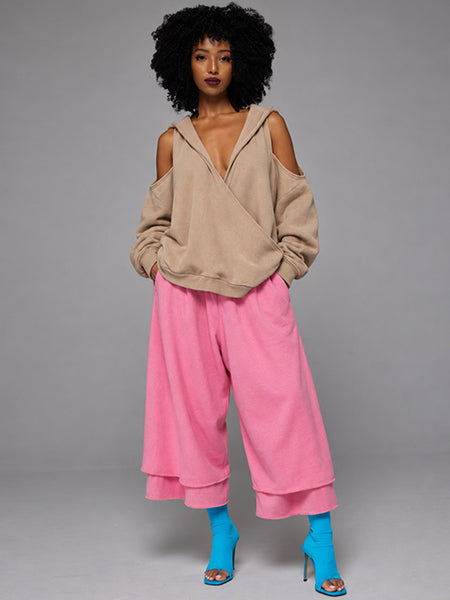Cold-Shoulder V-Neck Hoodie