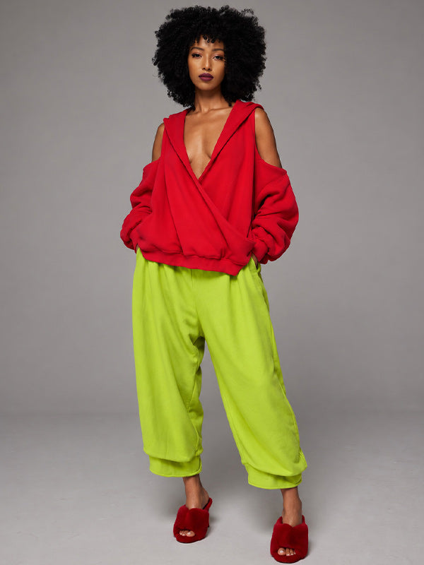 Cold-Shoulder V-Neck Hoodie