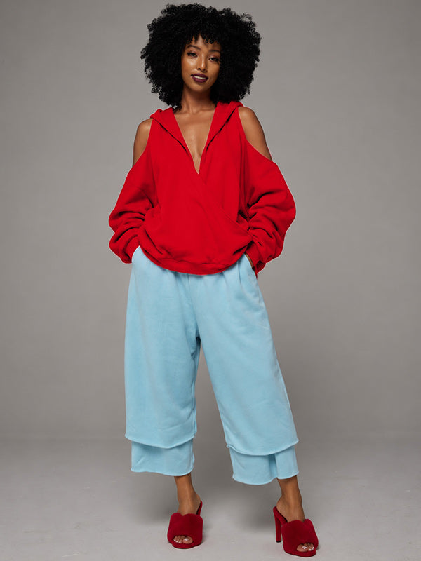 Cold-Shoulder V-Neck Hoodie