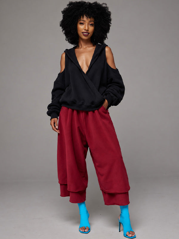 Cold-Shoulder V-Neck Hoodie