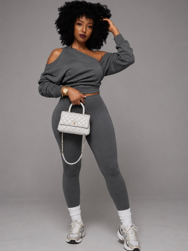 One-Shoulder Sweatshirt & Pants Set