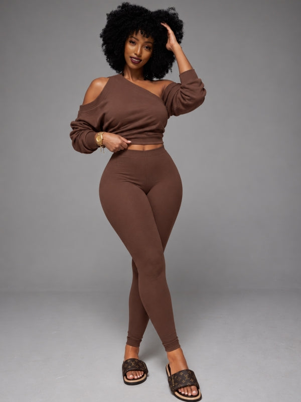 One-Shoulder Sweatshirt & Pants Set