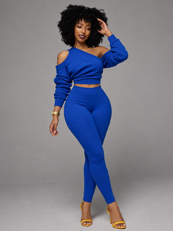 One-Shoulder Sweatshirt & Pants Set