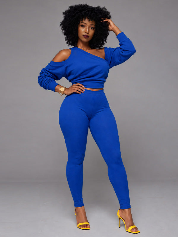 One-Shoulder Sweatshirt & Pants Set