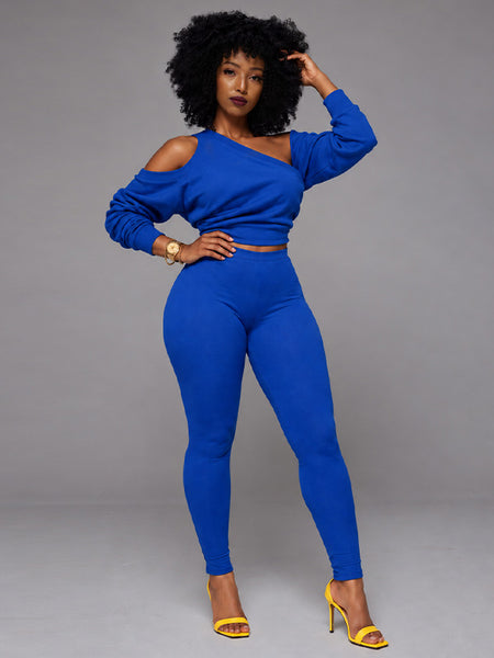 One-Shoulder Sweatshirt & Pants Set