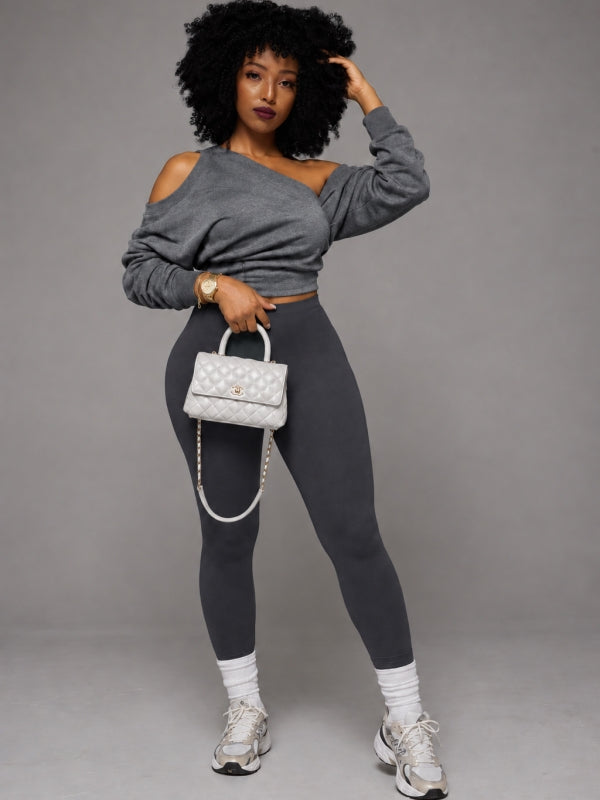 One-Shoulder Sweatshirt & Pants Set