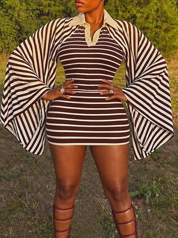Stripe Bell-Sleeve Polo Dress