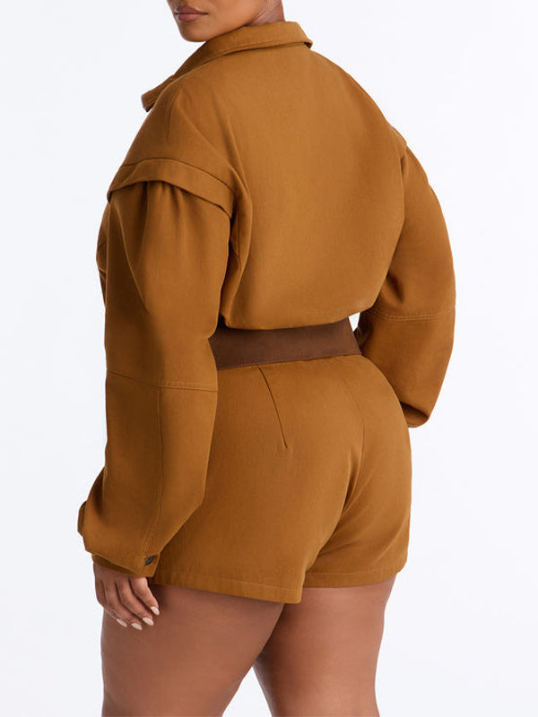 Zip Front Belted Utility Romper