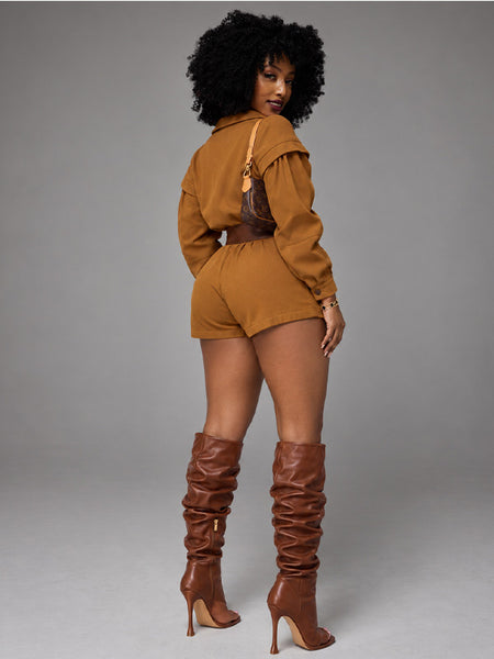 Zip Front Belted Utility Romper