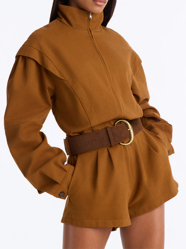 Zip Front Belted Utility Romper