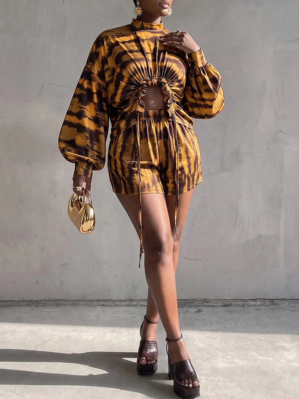 Printed Drawstring Top & Shorts Set