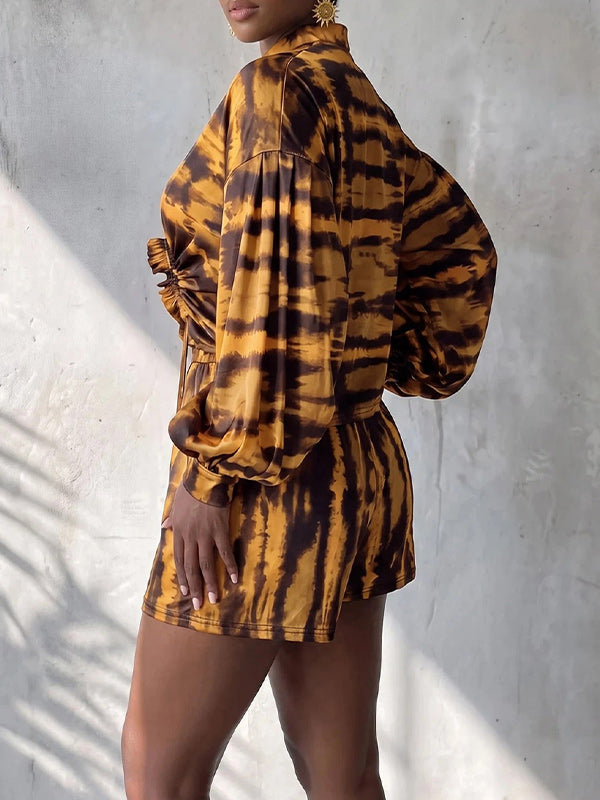 Printed Drawstring Top & Shorts Set