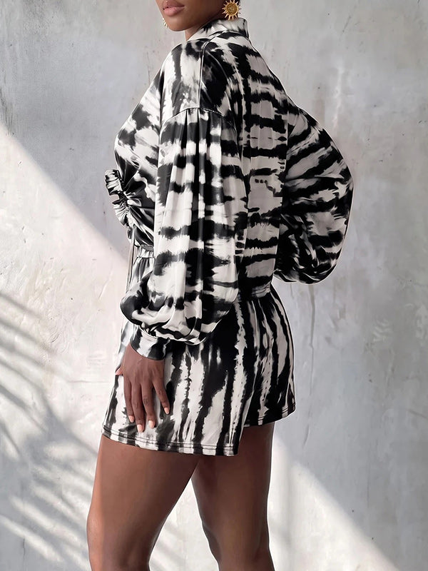 Printed Drawstring Top & Shorts Set