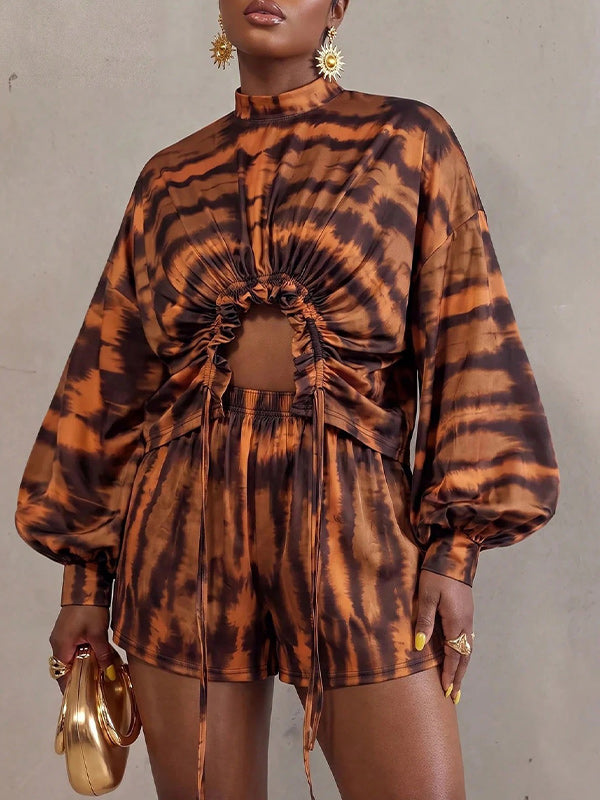 Printed Drawstring Top & Shorts Set