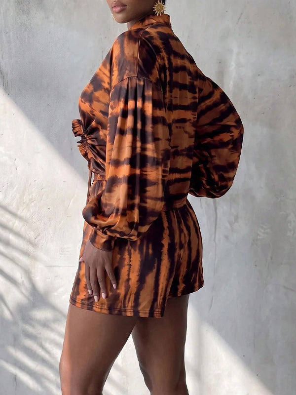 Printed Drawstring Top & Shorts Set