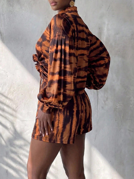 Printed Drawstring Top & Shorts Set