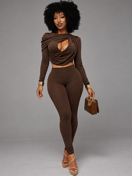 Ruched Cutout Top & Pants Set