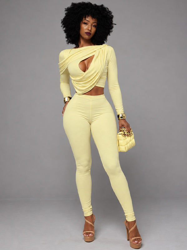 Ruched Cutout Top & Pants Set
