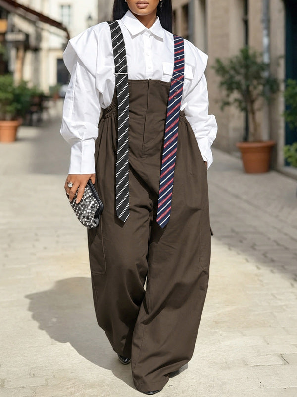 Preppy Tie Cargo Overalls