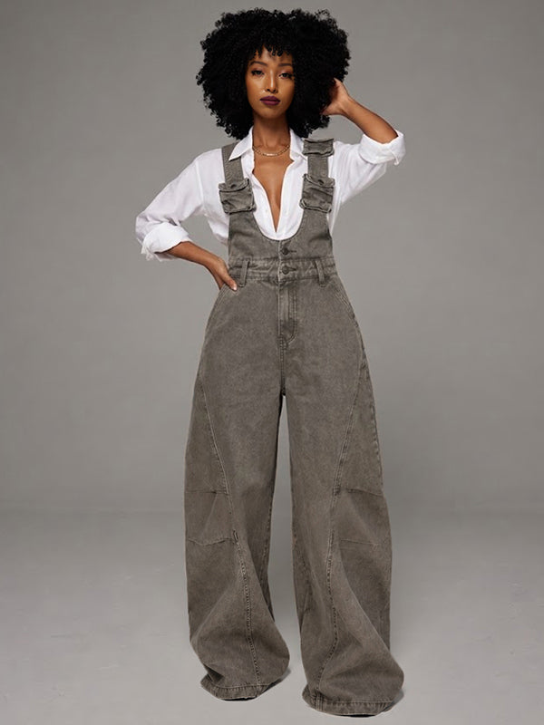 Vintage Wide-Leg Denim Overalls