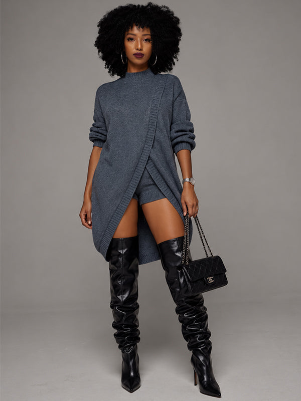 Knit Slit Tunic Top & Shorts Set